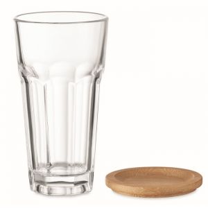 Vaso de cristal reutilizable con tapa de bamb personalizado